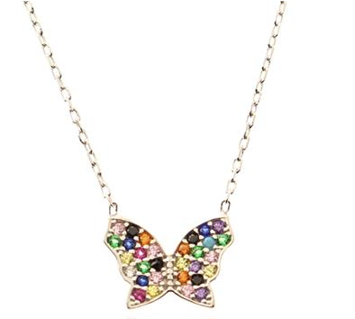 Rainbow Butterfly Pave Necklace
