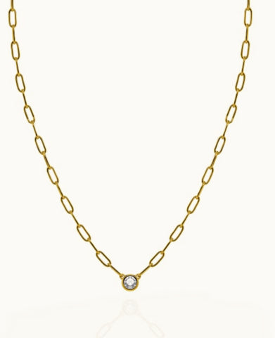 Paper Clip Bezel Set CZ Necklace