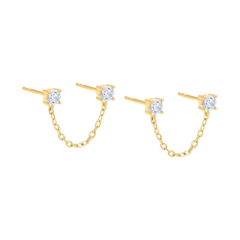 Double Stud CZ and Chain Earrings