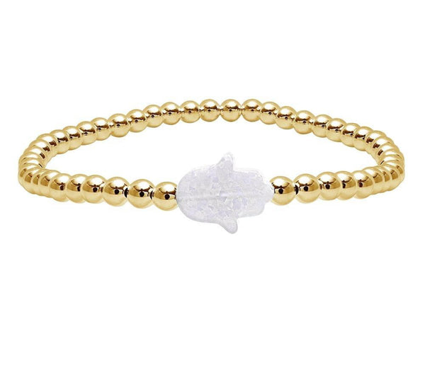 Gold Beaded Bracelet with Opal Hamsa