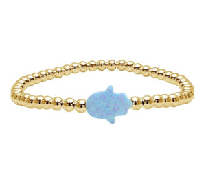 Gold Beaded Bracelet with Opal Hamsa