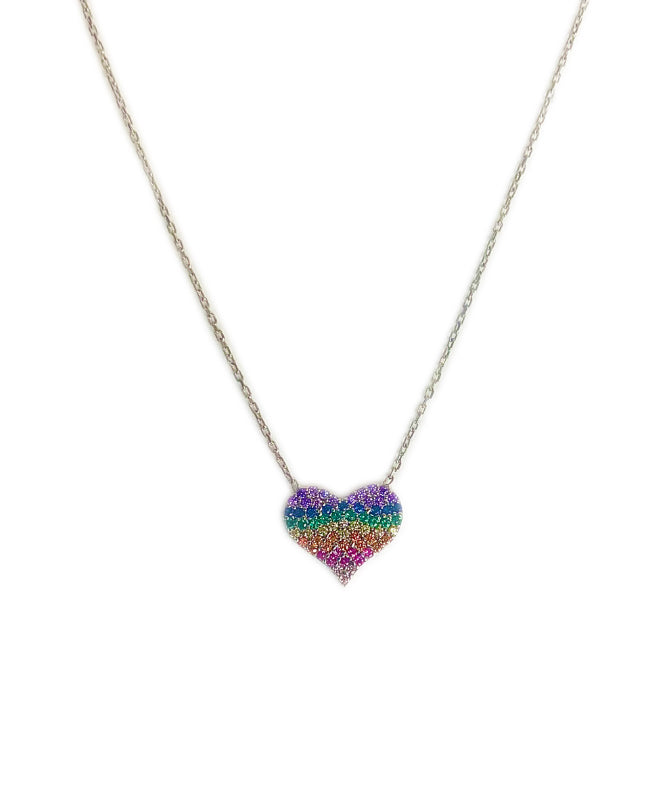 Rainbow Pave Heart Necklace
