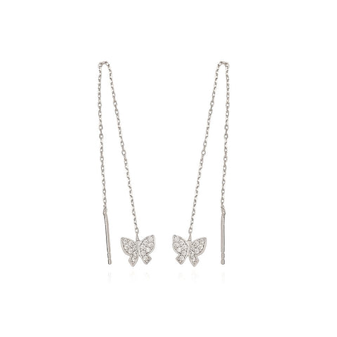 Pave Butterfly Threader Earrings