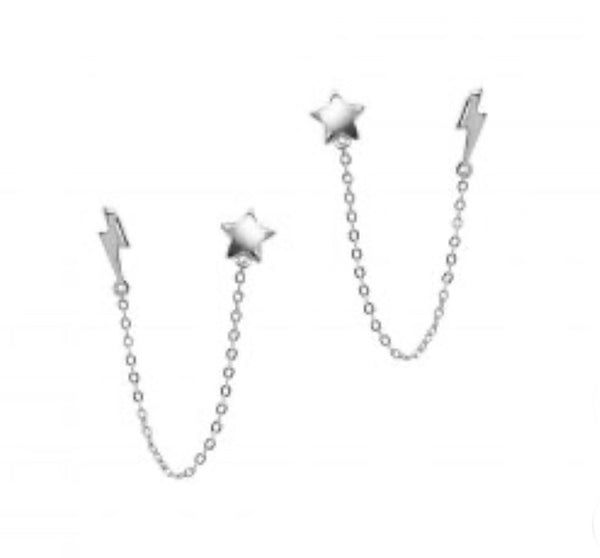 Double Stud Star and Bolt Earrings
