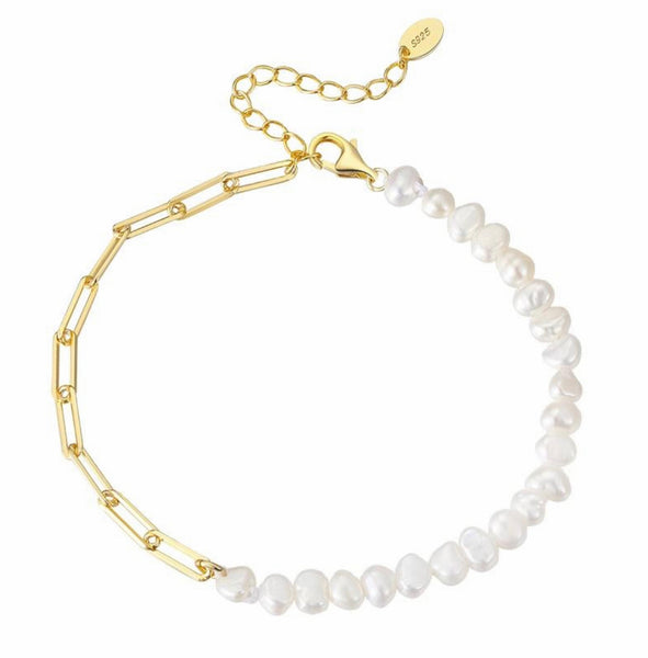 Half and Half Pearl and Paperclip Bracelet