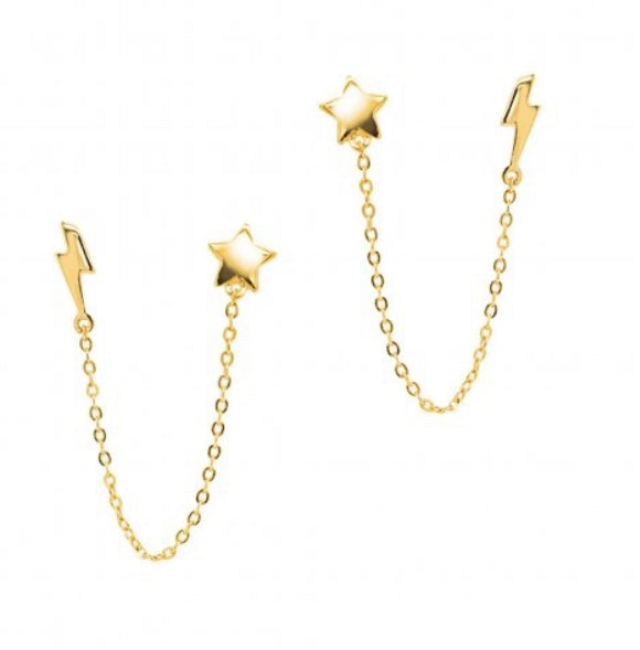 Double Stud Star and Bolt Earrings