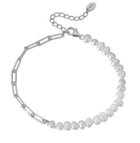 Half and Half Pearl and Paperclip Bracelet