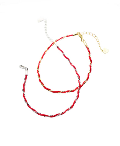 Red String/Ball and Chain Bracelet